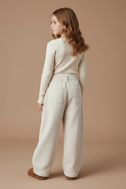 Pantalon Velours Côtelé Écru Ample Enfant Décontracté - Beige Cordé - vue 2