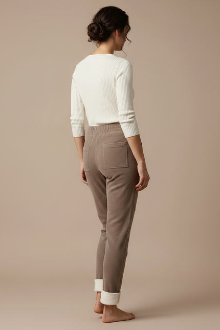 Pantalon Velours Marron Doux Confortable Doublé Polaire Femme - vue 2
