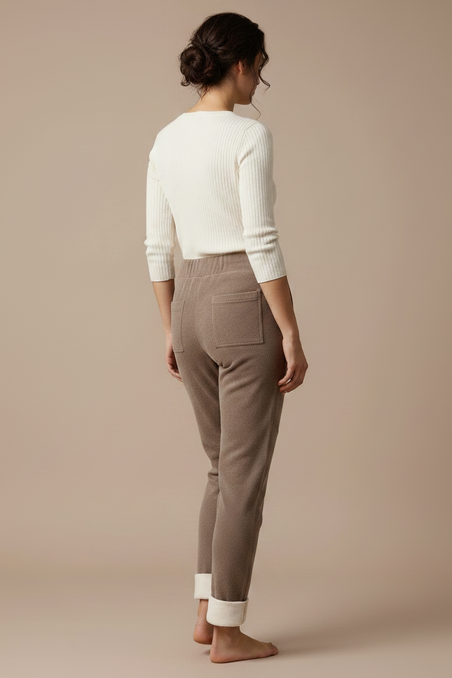 Pantalon Velours Marron Doux Confortable Doublé Polaire Femme - vue 2