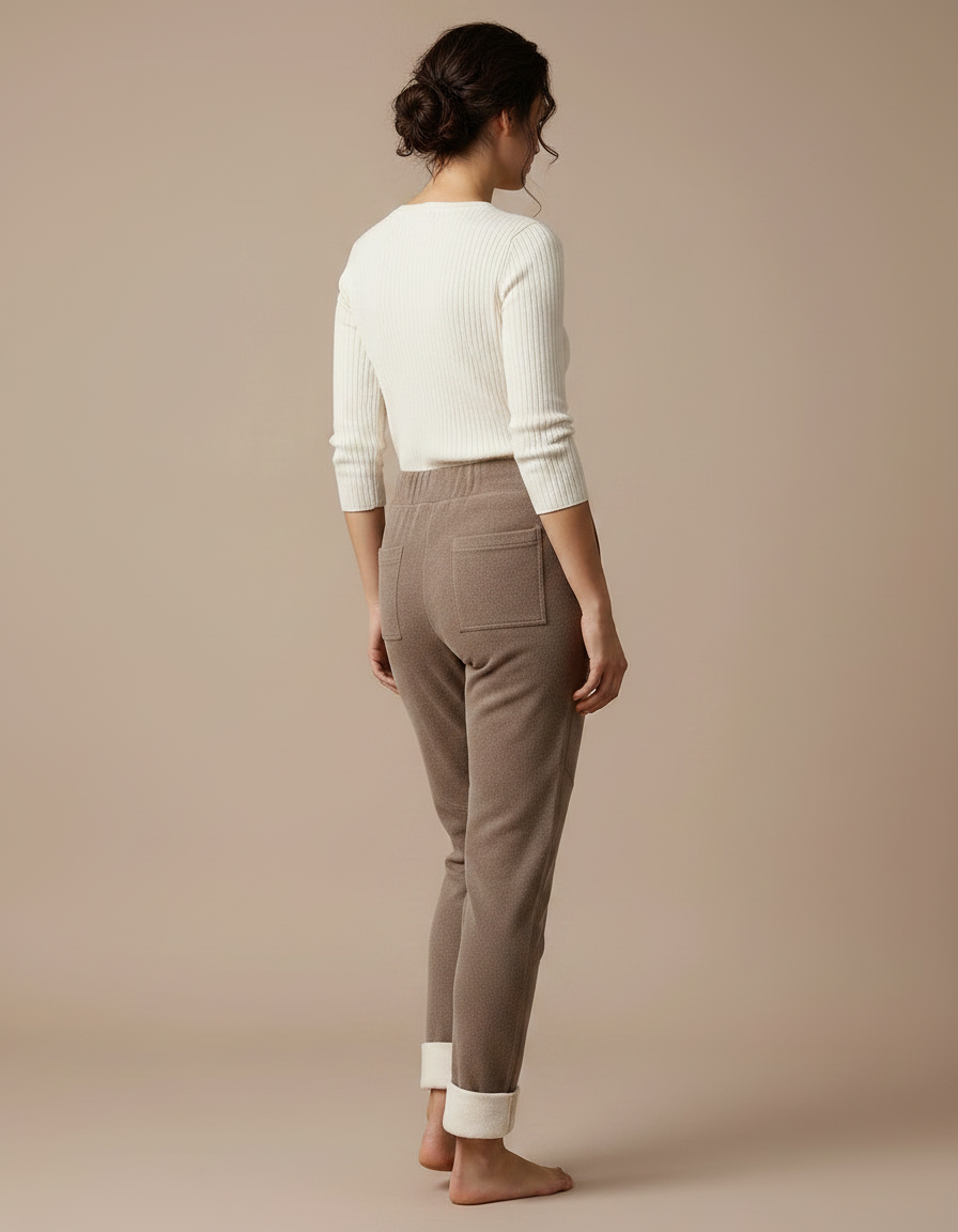 Pantalon Velours Marron Doux Confortable Doublé Polaire Femme - vue 2
