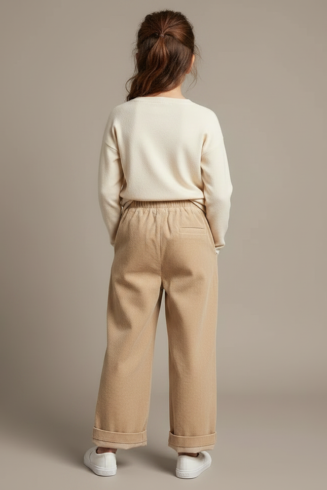Pantalon Velours Beige Côtelé Ample Élastique Enfant - Cordé - vue 2