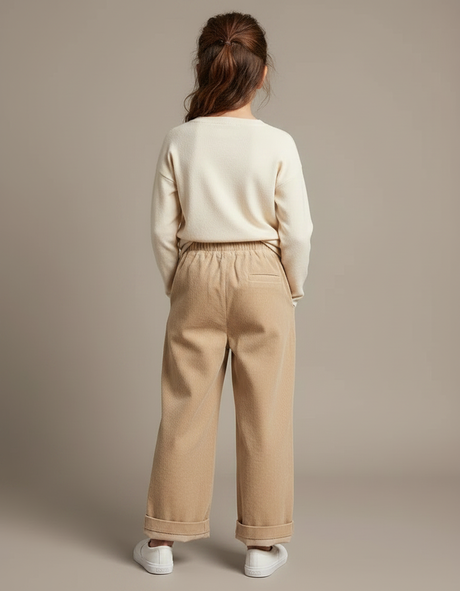 Pantalon Velours Beige Côtelé Ample Élastique Enfant - Cordé - vue 2