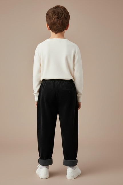 Pantalon Velours Noir Côtelé Ample Hiver Enfant - Cordé - vue 2
