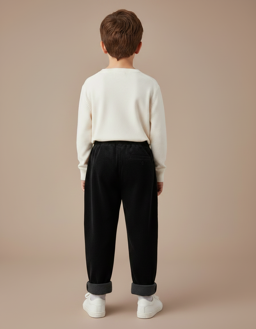 Pantalon Velours Noir Côtelé Ample Hiver Enfant - Cordé - vue 2