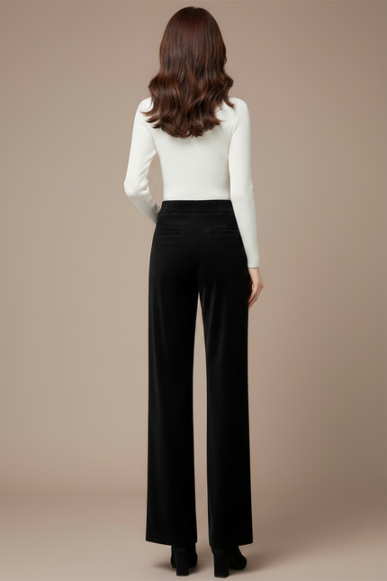 Pantalon Velours Noir Côtelé Ample Taille Haute Femme - Cordé - vue 2