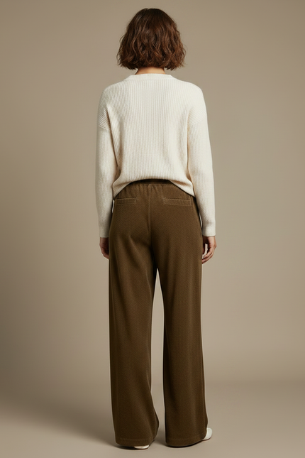 Pantalon Velours Côtelé Marron Ample Décontracté Femme - Kaki Cordé - vue 2