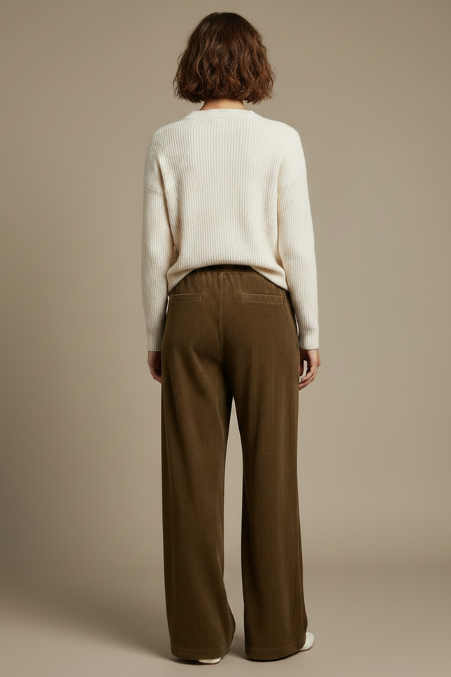 Pantalon Velours Côtelé Marron Ample Décontracté Femme - Kaki Cordé - vue 2