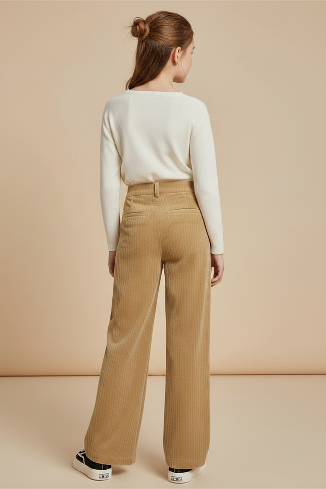 Pantalon Velours Beige Côtelé Large Droit Fille - vue 2