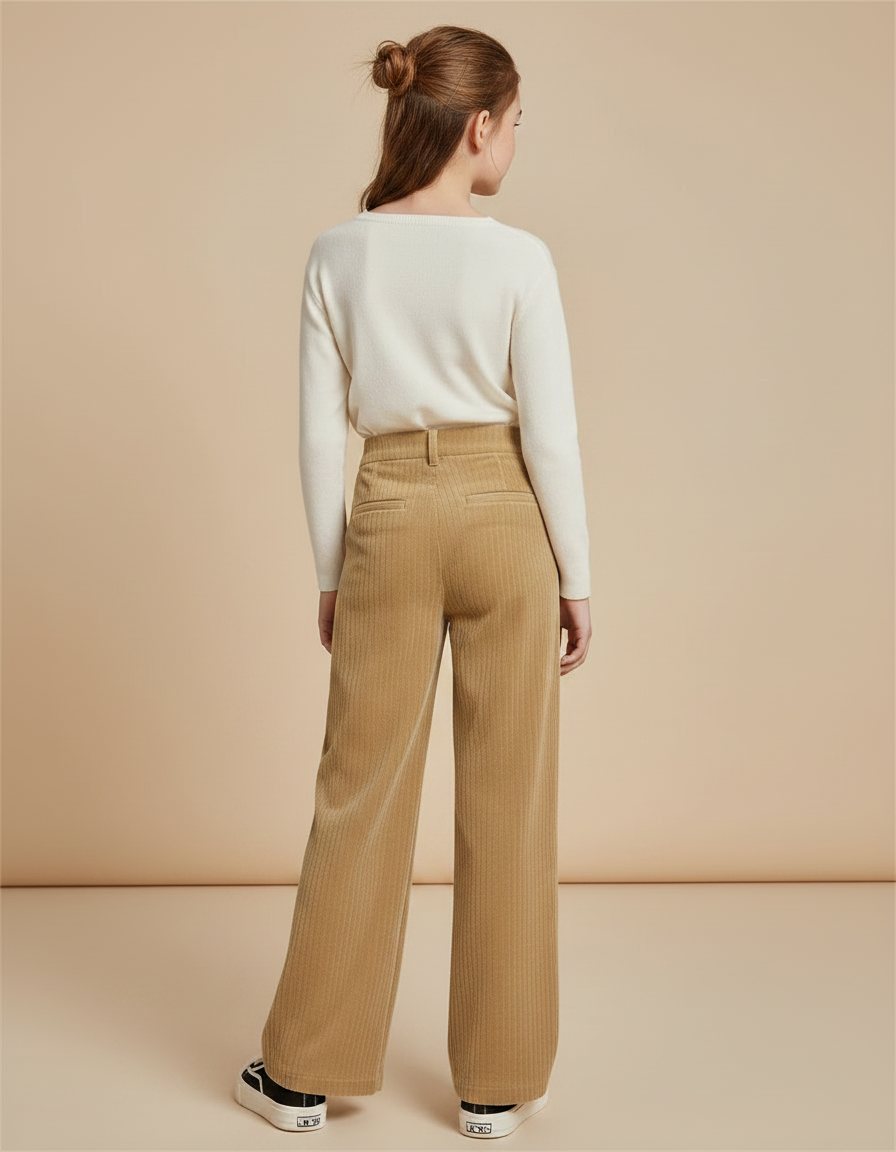 Pantalon Velours Beige Côtelé Large Droit Fille - vue 2