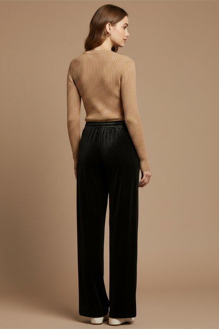 Pantalon Velours Noir Ample Droit Élégant - vue 2