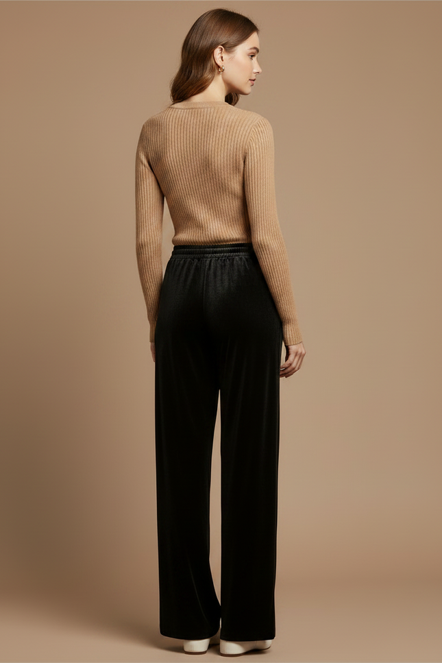 Pantalon Velours Noir Ample Droit Élégant - vue 2