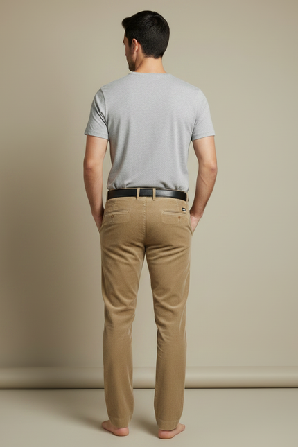 Pantalon Velours Côtelé Beige Droit Homme Chic - Cordé - vue 2