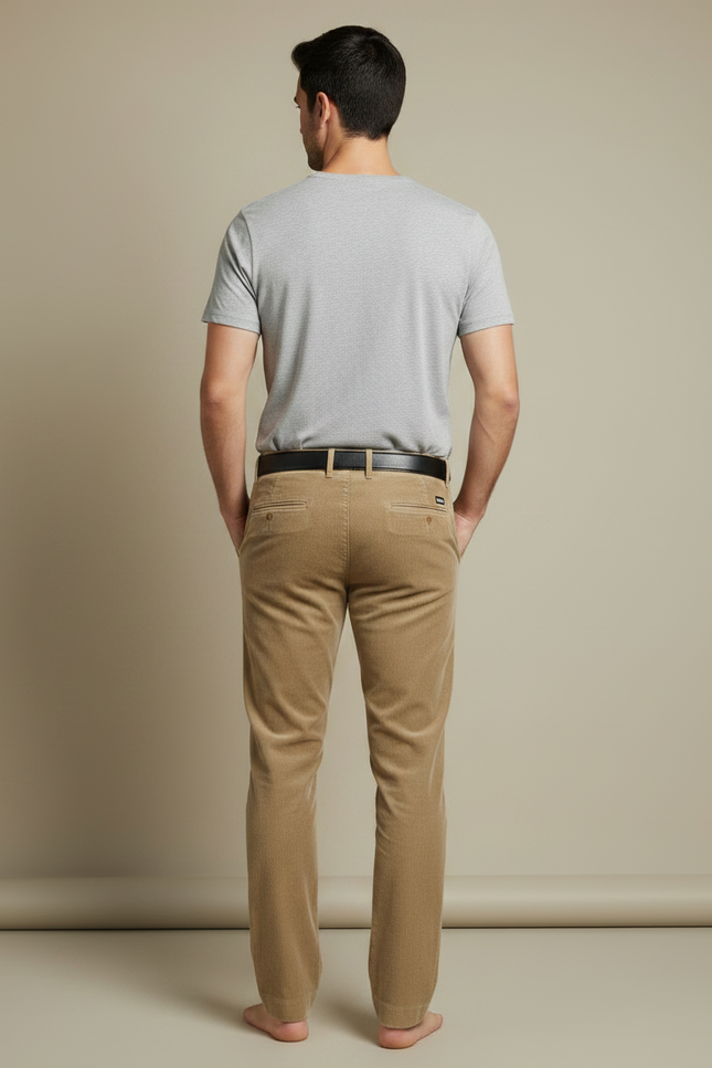Pantalon Velours Côtelé Beige Droit Homme Chic - Cordé - vue 2