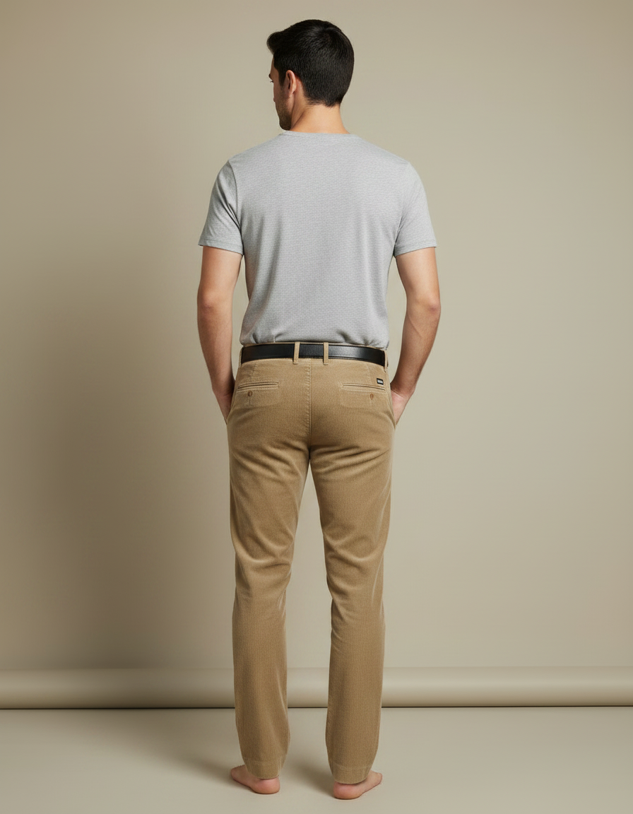 Pantalon Velours Côtelé Beige Droit Homme Chic - Cordé - vue 2