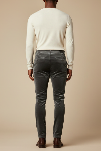 Pantalon Velours Homme Gris Slim Élégant - vue 2