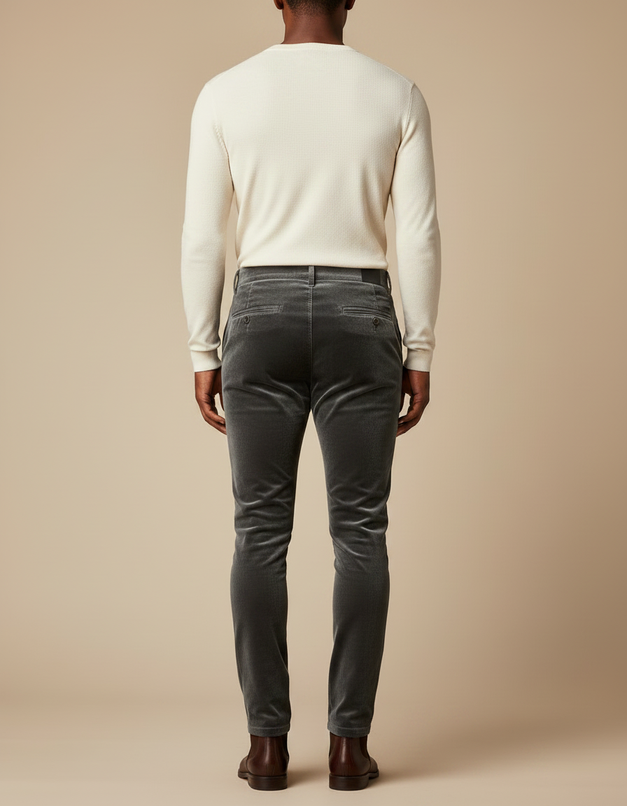 Pantalon Velours Homme Gris Slim Élégant - vue 2