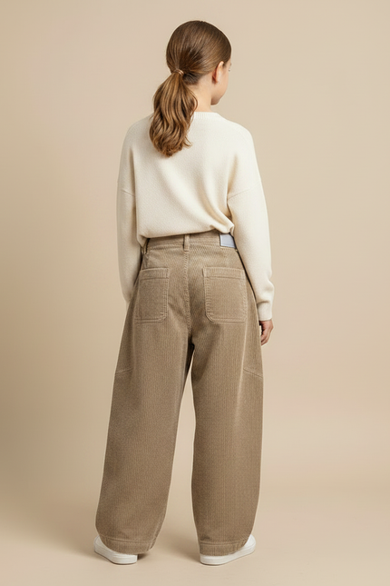 Pantalon Velours Côtelé Ample Droit Enfant Beige - Cordé - vue 2