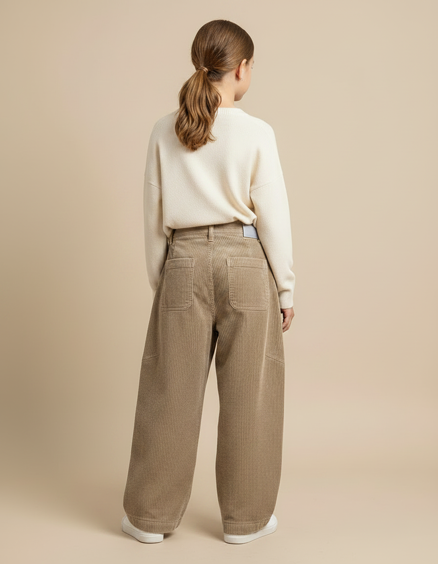 Pantalon Velours Côtelé Ample Droit Enfant Beige - Cordé - vue 2