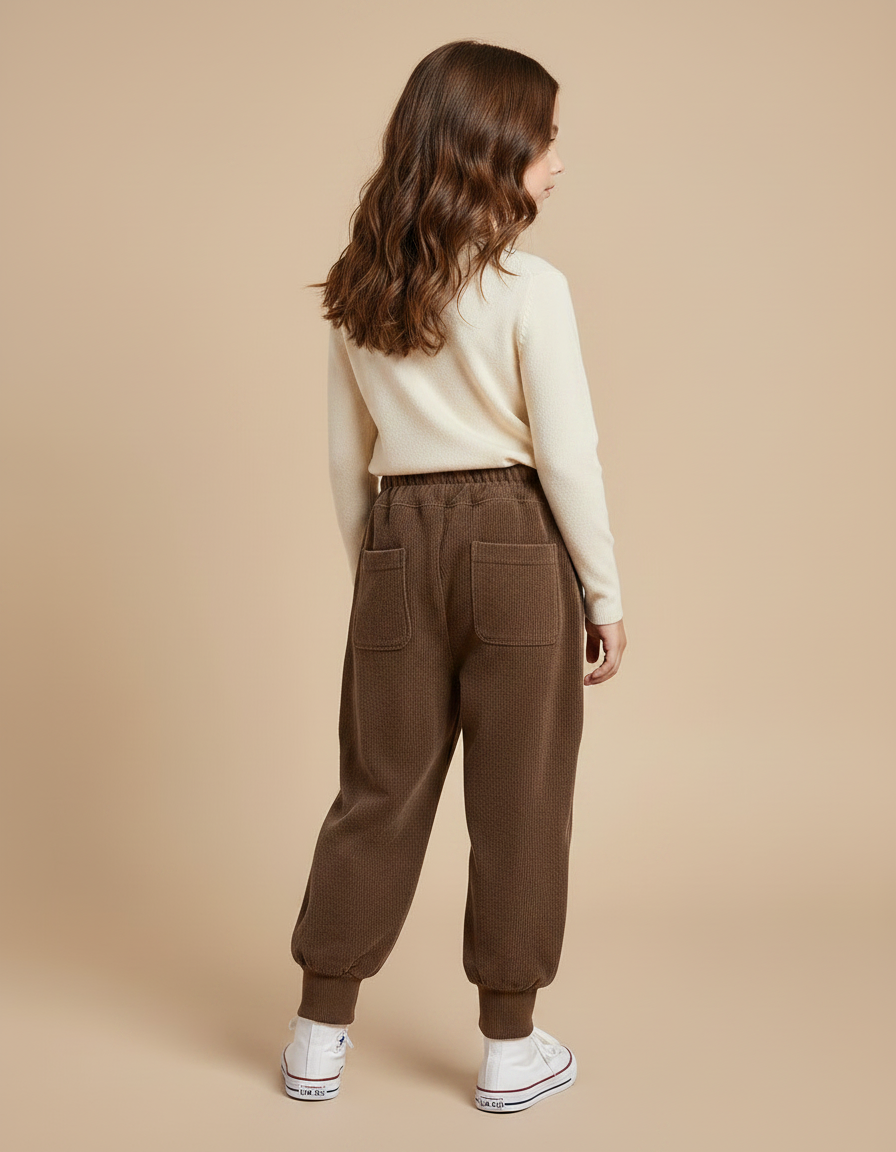Pantalon Velours Marron Côtelé Ample Boutons Enfant - Cordé - vue 2