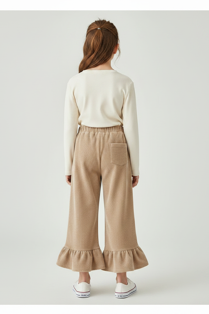 Pantalon Velours Beige Côtelé Ample Volants Fille - Cordé - vue 2