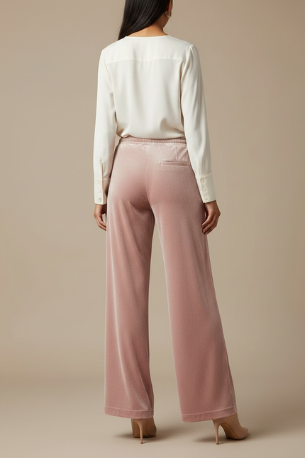Pantalon Velours Rose Ample Droit Élégant Femme - vue 2
