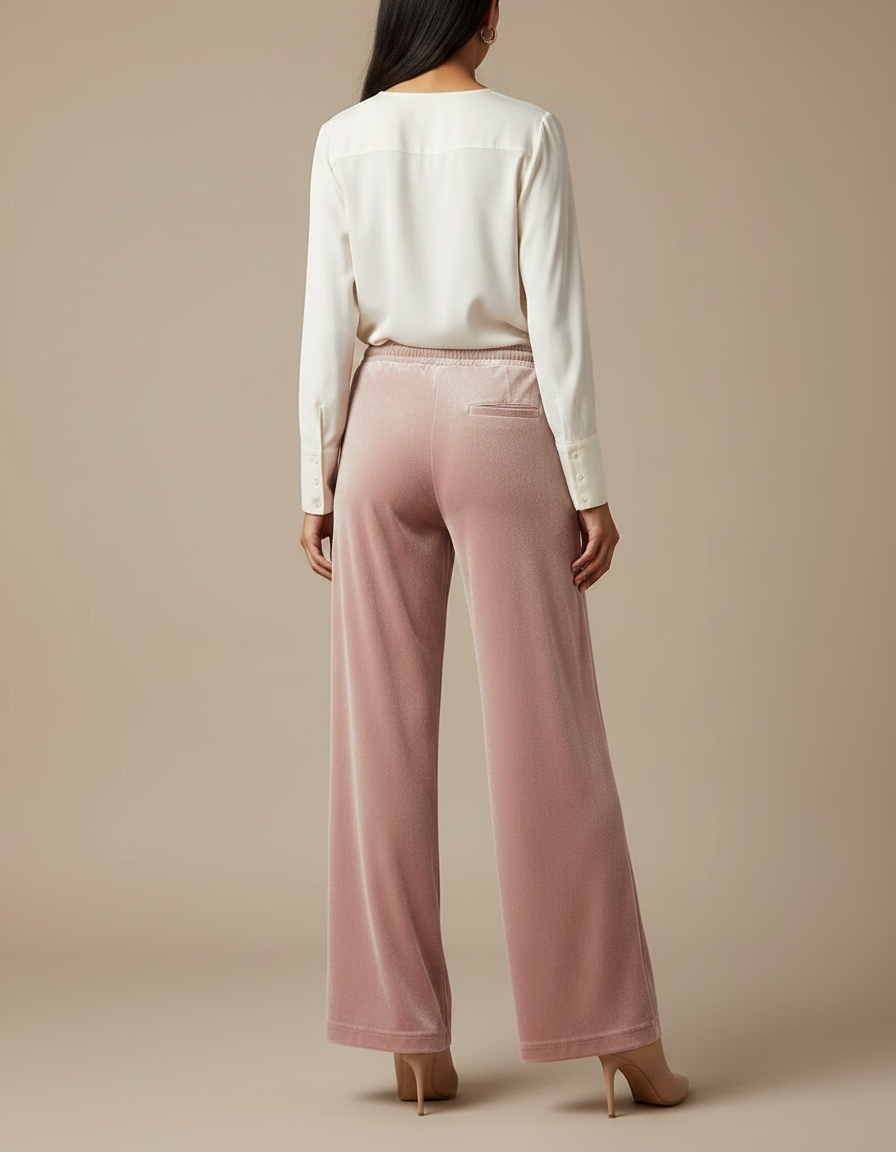 Pantalon Velours Rose Ample Droit Élégant Femme - vue 2
