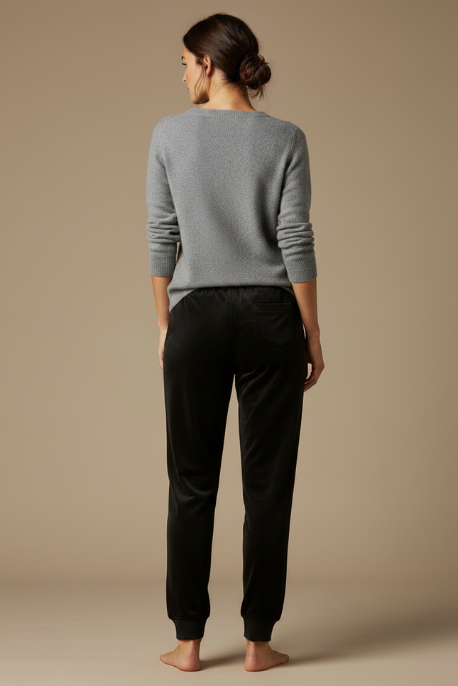 Pantalon Velours Noir Jogger Décontracté Strass Femme - vue 2