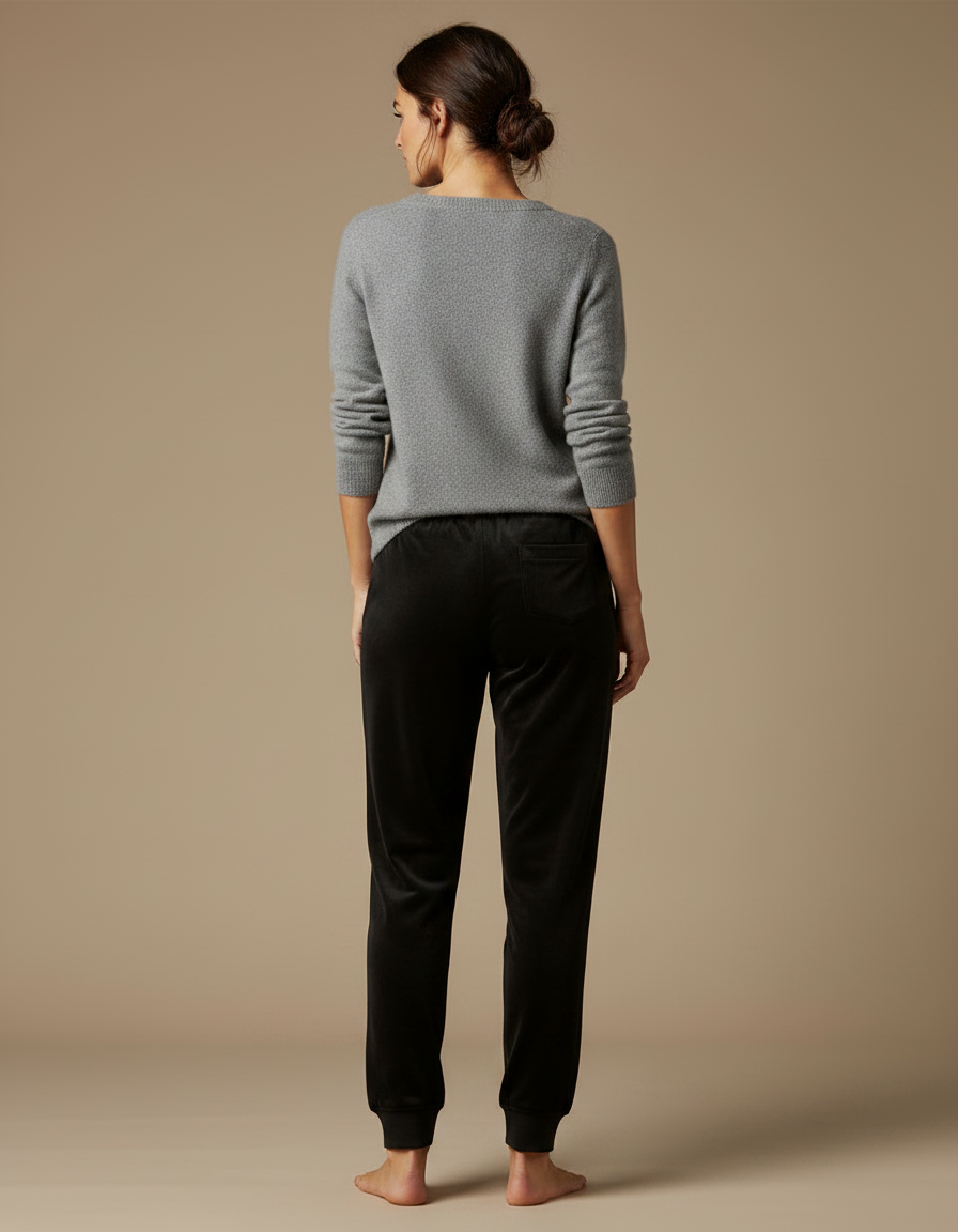 Pantalon Velours Noir Jogger Décontracté Strass Femme - vue 2