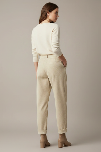 Pantalon Velours Cotele Blanc Femme - Beige Cordé - vue 2