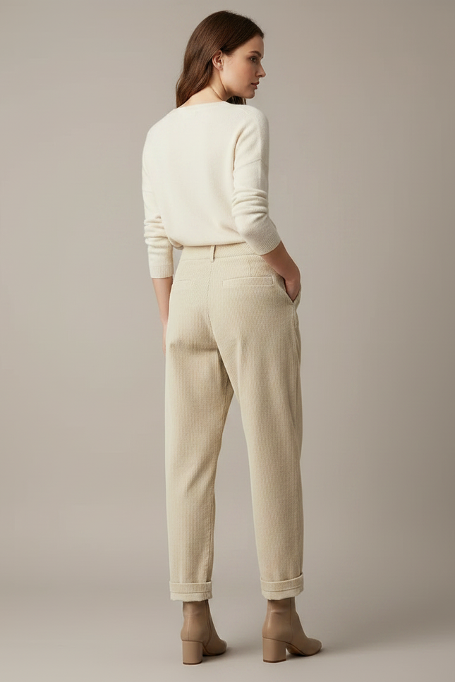 Pantalon Velours Cotele Blanc Femme - Beige Cordé - vue 2
