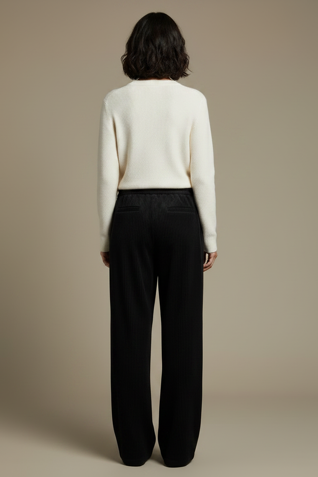 Pantalon Velours Noir Côtelé Large Taille Haute Fluide - Cordé - vue 2