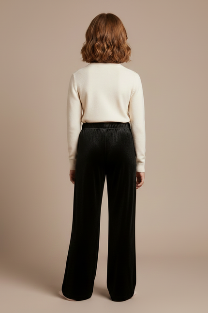 Pantalon Velours Noir Ample Droit Fille - vue 2
