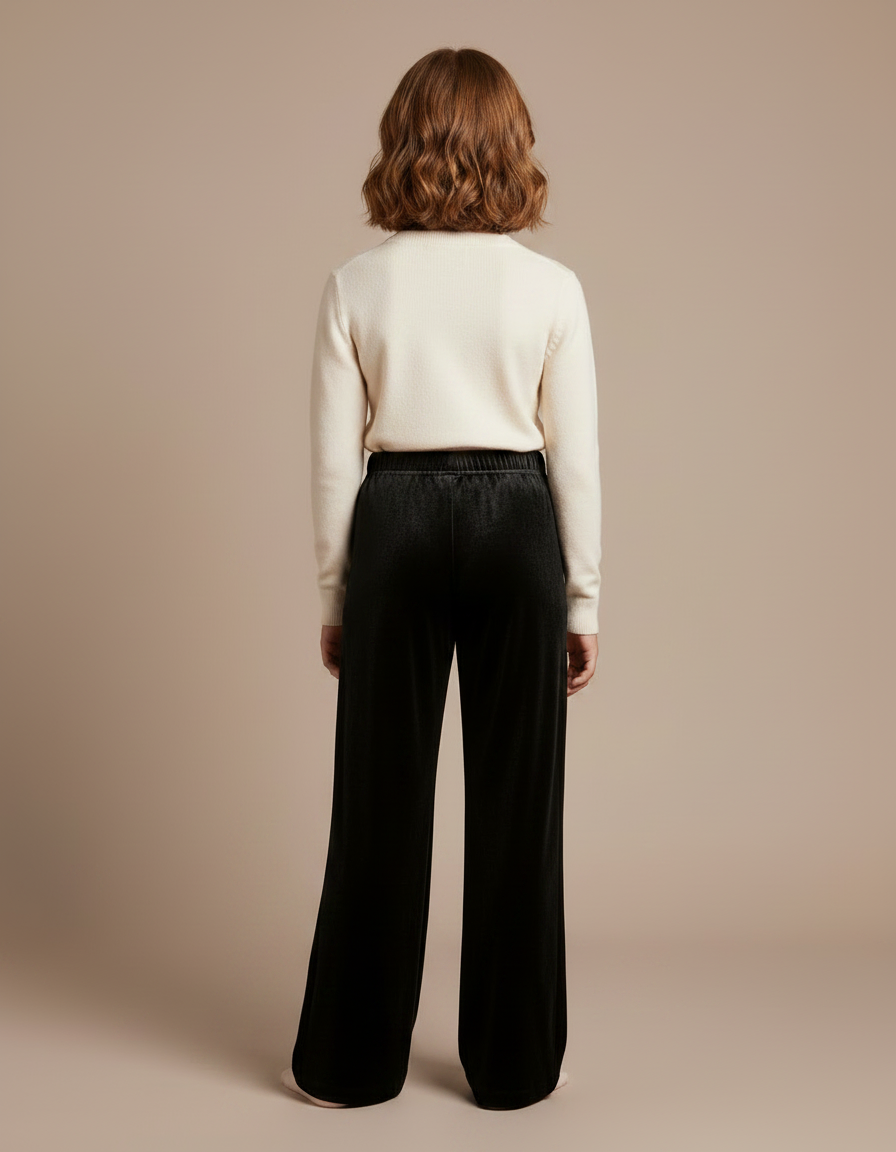 Pantalon Velours Noir Ample Droit Fille - vue 2