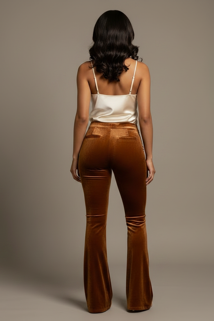 Pantalon Velours Marron Évasé Élégant Confortable Femme - vue 2