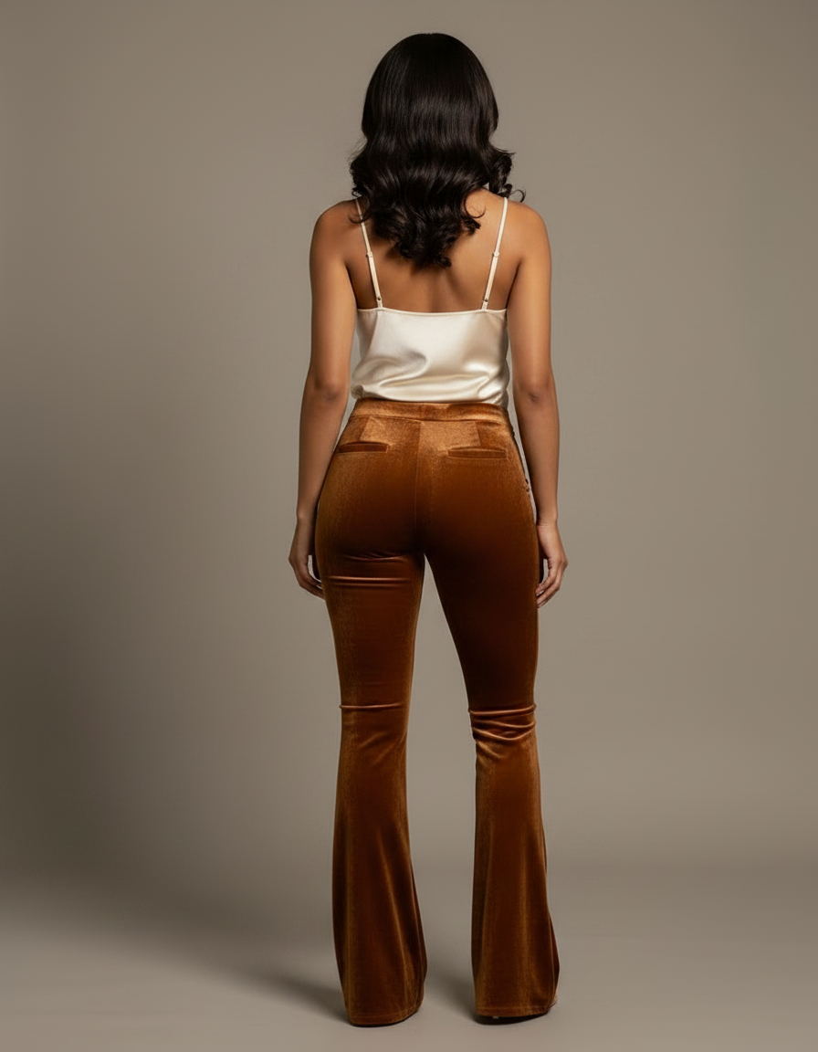 Pantalon Velours Marron Évasé Élégant Confortable Femme - vue 2