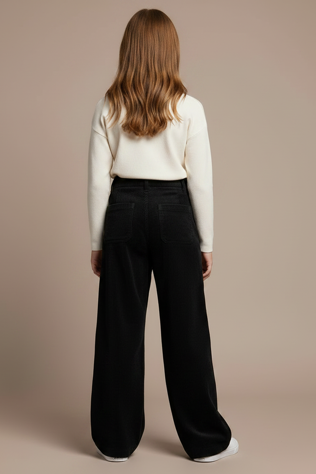 Pantalon Velours Noir Côtelé Ample Fille - Cordé - vue 2
