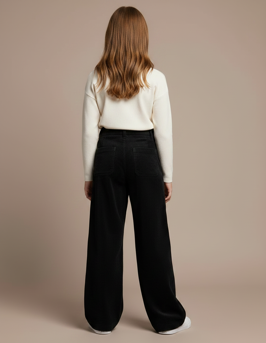 Pantalon Velours Noir Côtelé Ample Fille - Cordé - vue 2