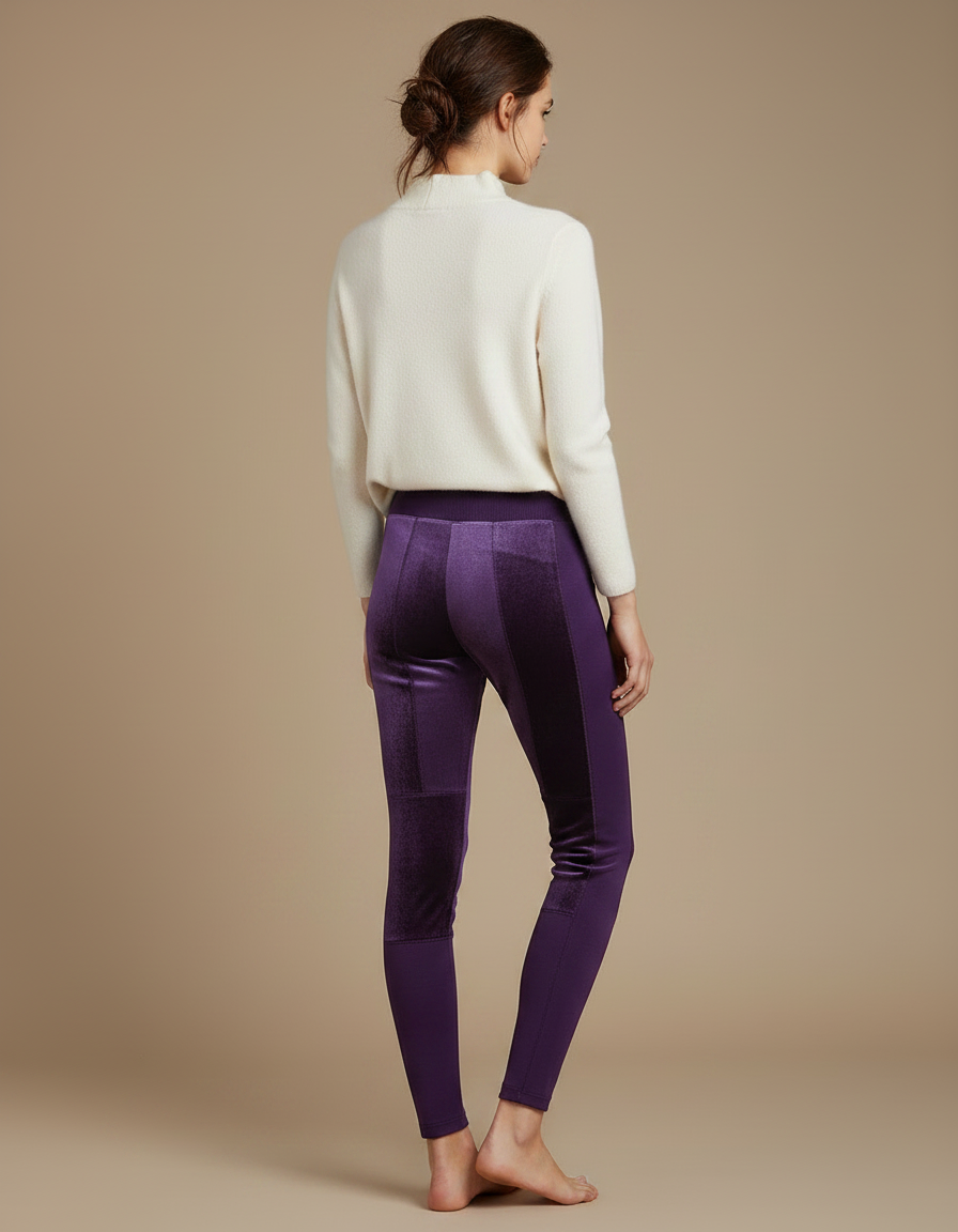 Pantalon Velours Violet Patchwork Stretch Confortable - vue 2