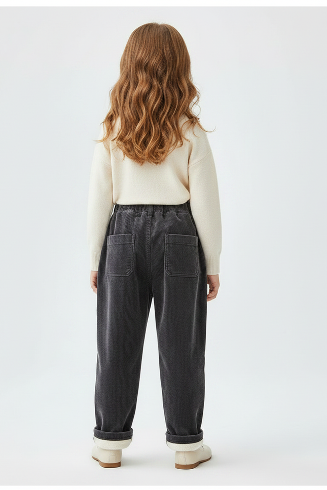 Pantalon Velours Gris Côtelé Doublé Chaud Enfant - Cordé - vue 2