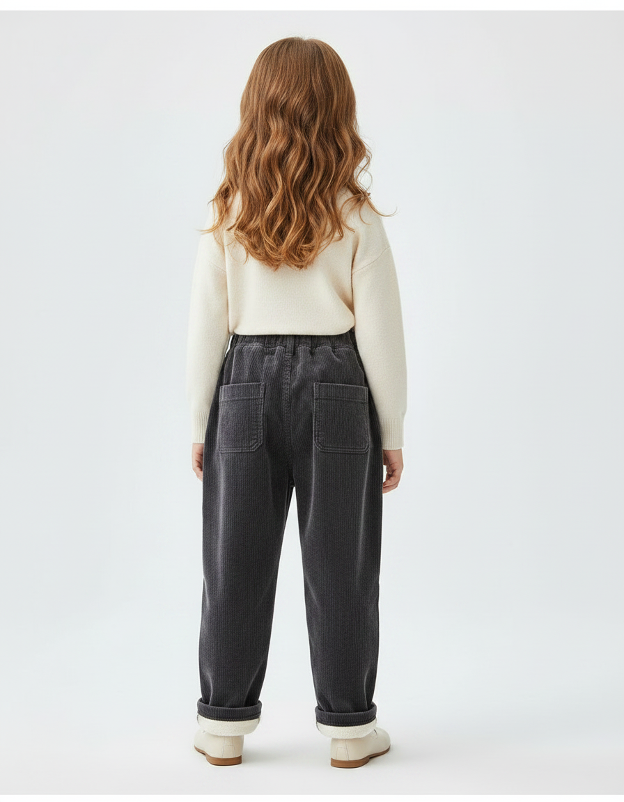 Pantalon Velours Gris Côtelé Doublé Chaud Enfant - Cordé - vue 2