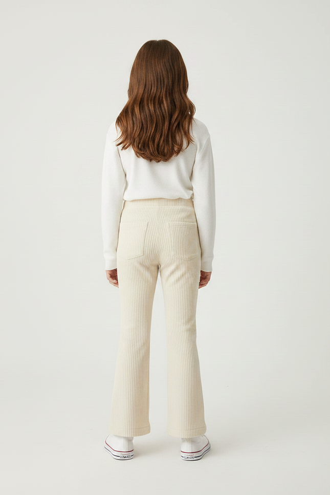 Pantalon Velours Crème Côtelé Ample Fille Confortable - Beige Cordé - vue 2