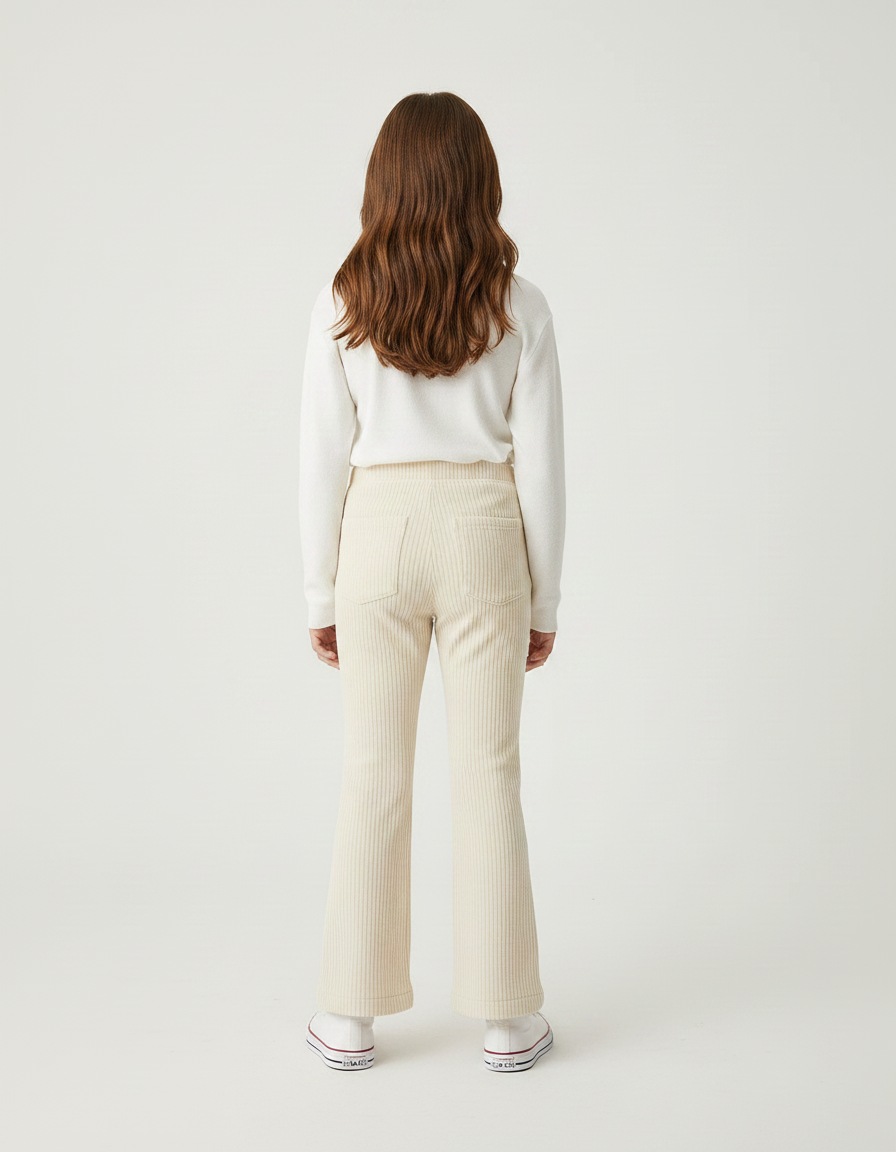 Pantalon Velours Crème Côtelé Ample Fille Confortable - Beige Cordé - vue 2