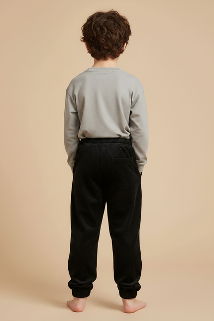 Pantalon Velours Côtelé Noir Ample Enfant - Cordé - vue 2