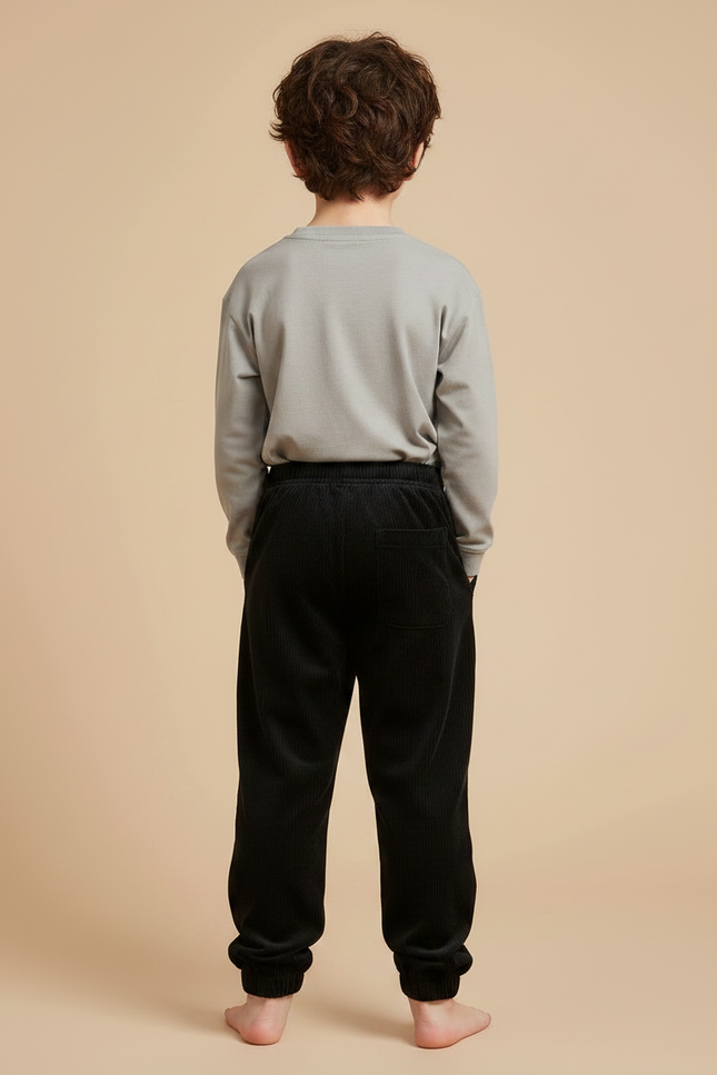 Pantalon Velours Côtelé Noir Ample Enfant - Cordé - vue 2