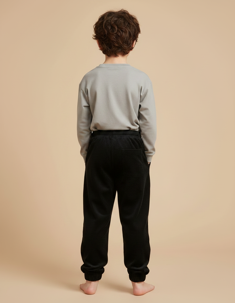Pantalon Velours Côtelé Noir Ample Enfant - Cordé - vue 2