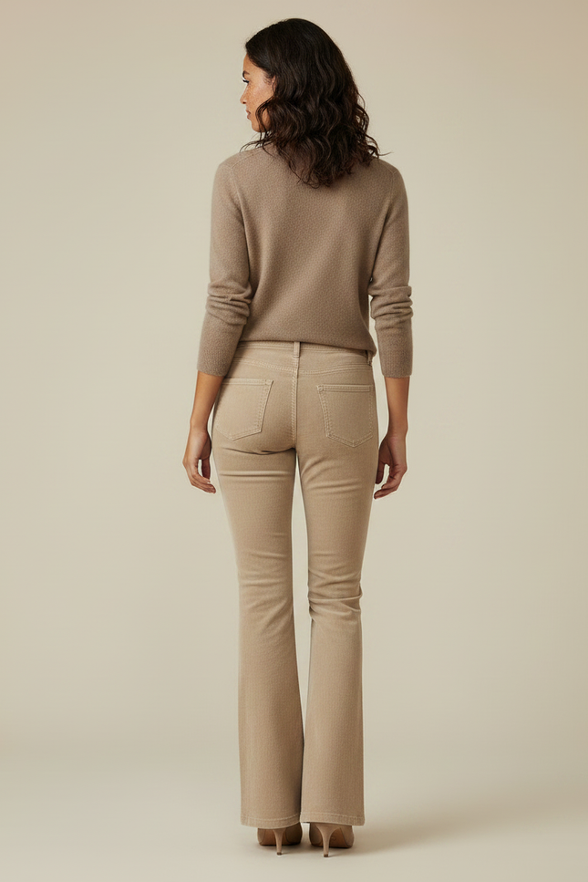 Pantalon Velours Beige Côtelé Évasé Femme Élégant - Cordé - vue 2