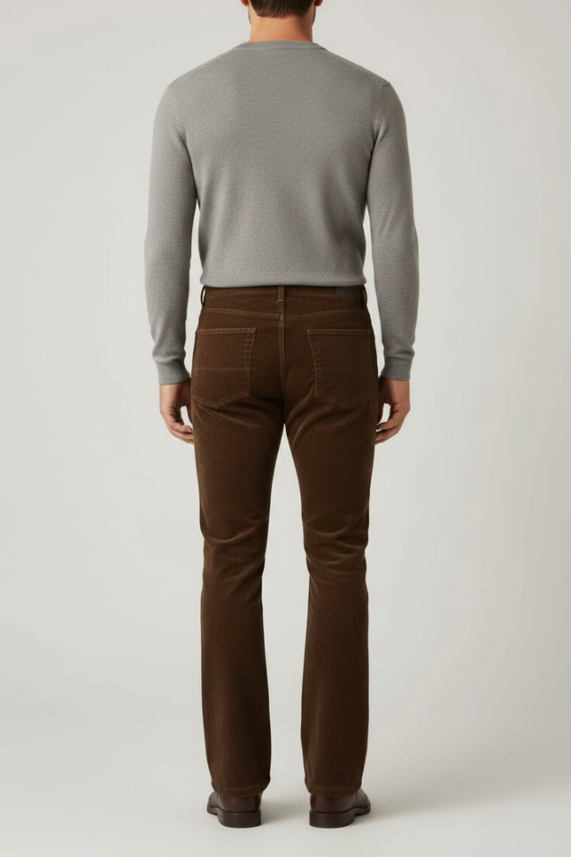 Pantalon Velours Côtelé Marron Évasé Homme Ajusté - Cordé - vue 2