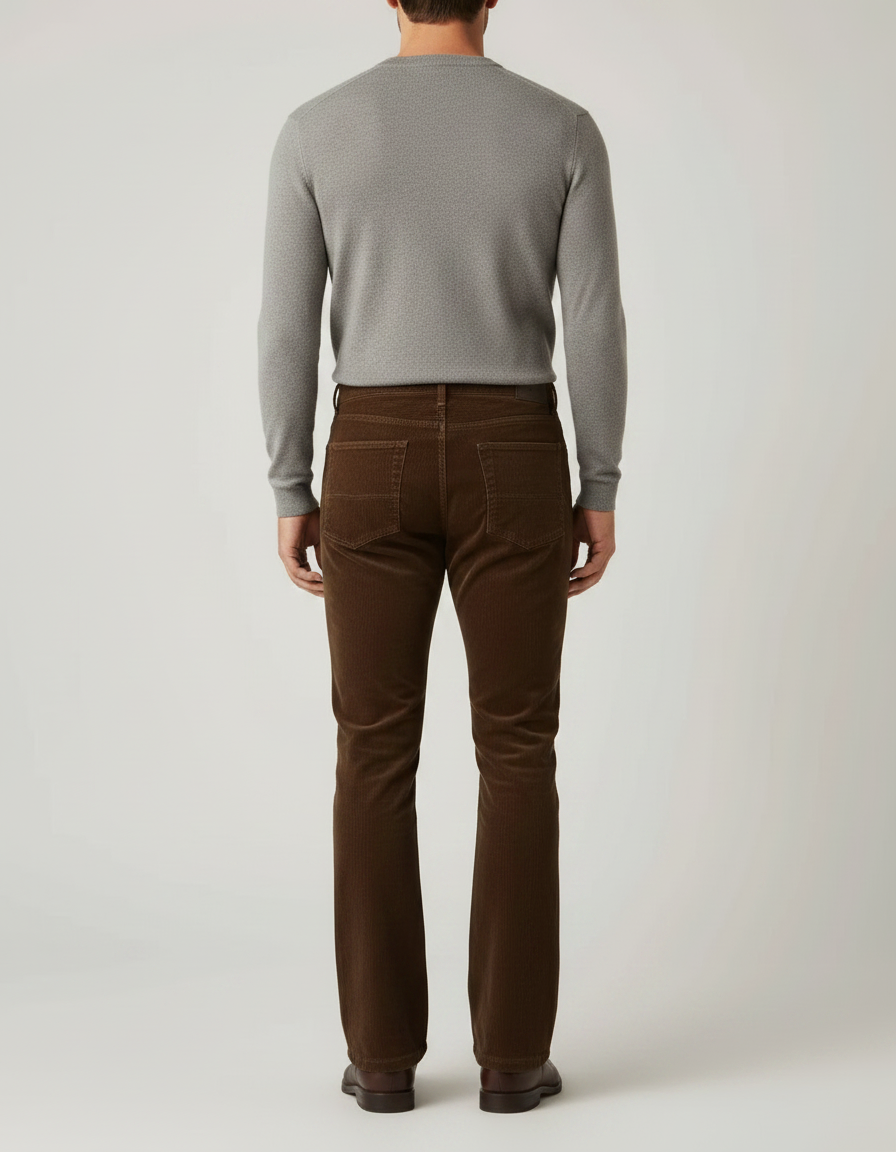 Pantalon Velours Côtelé Marron Évasé Homme Ajusté - Cordé - vue 2