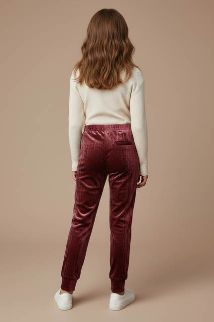 Pantalon Velours Bordeaux Jogging Doux Enfant - vue 2
