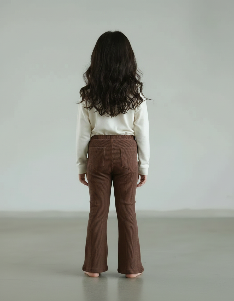 Pantalon Velours Marron Côtelé Évasé Enfant - Cordé - vue 2